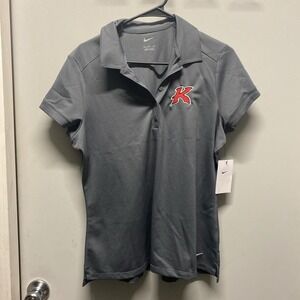 Nike Golf Women's Shirt Top Dri-Fit XL Sports Gray Short Sleeve Polo "k" Symbol